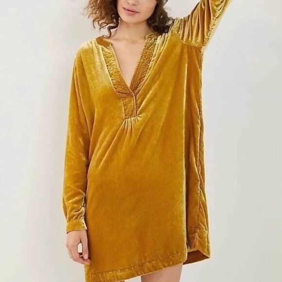 Anthropologie Velvet Gold Tunic Dress Size XS NWT - Picture 4 of 15